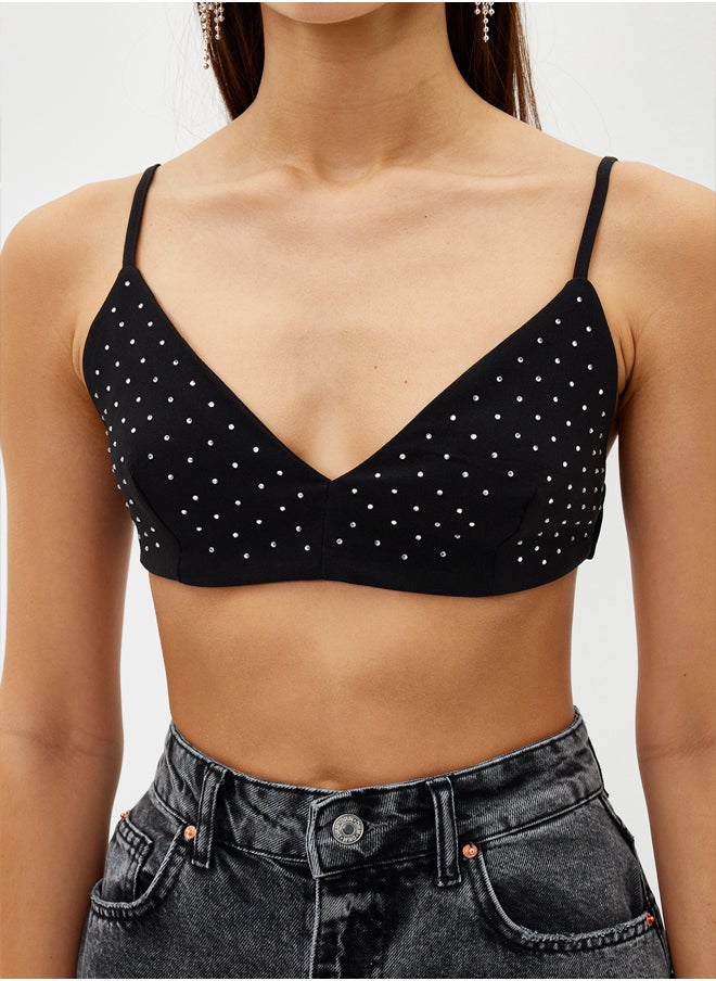 trendyol Black Crop Shiny Stone Woven Bustier TPRSS24BS00002  - Image 4