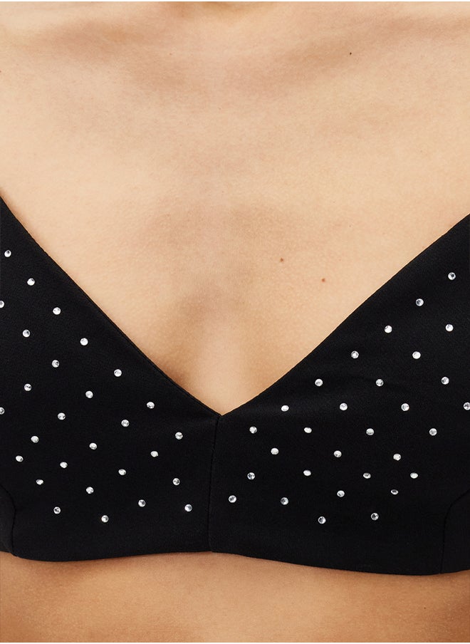 trendyol Black Crop Shiny Stone Woven Bustier TPRSS24BS00002  - Image 5