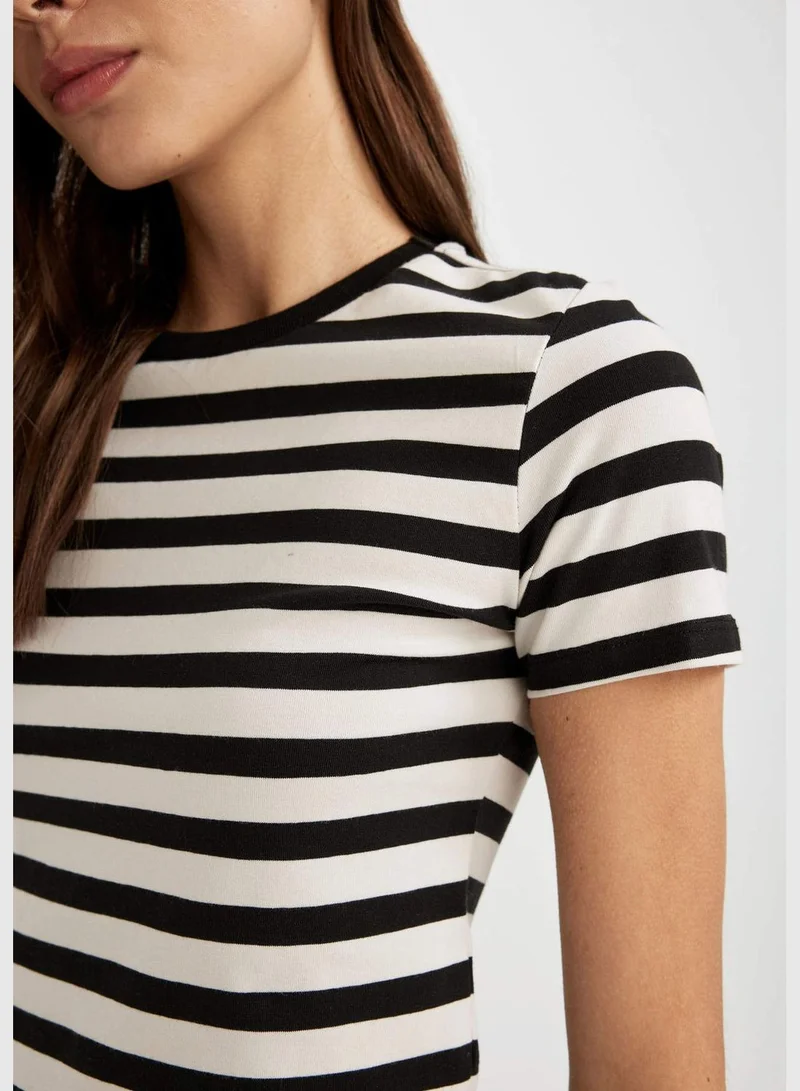 DeFacto Slim Fit Crew Neck Striped Short Sleeve T-Shirt