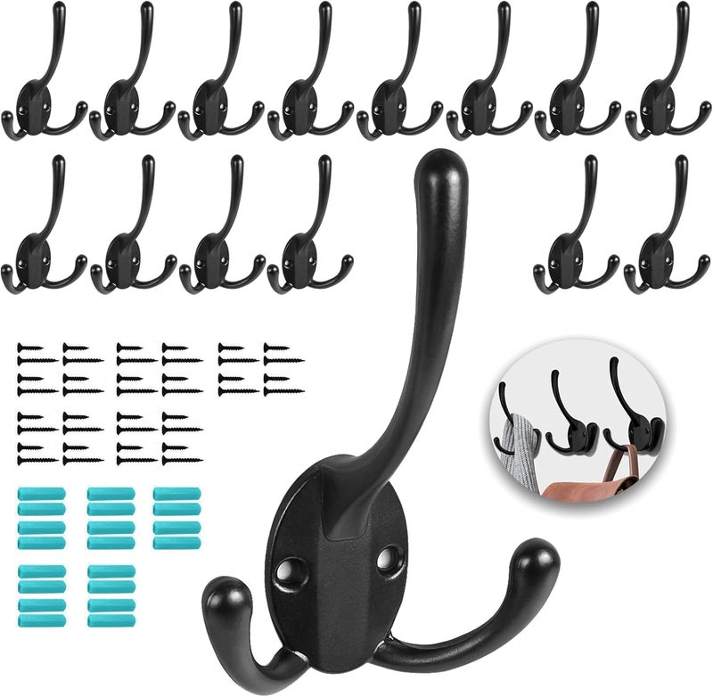 HADWER Wall Mounted Coat Hooks 15 Packs Heavy Duty Black Hardware Robe Hooks Decorative for Single Hanging Coats Towel Cubicle Classroom Kitchen Bath Backpack Hat Hook - Image 1