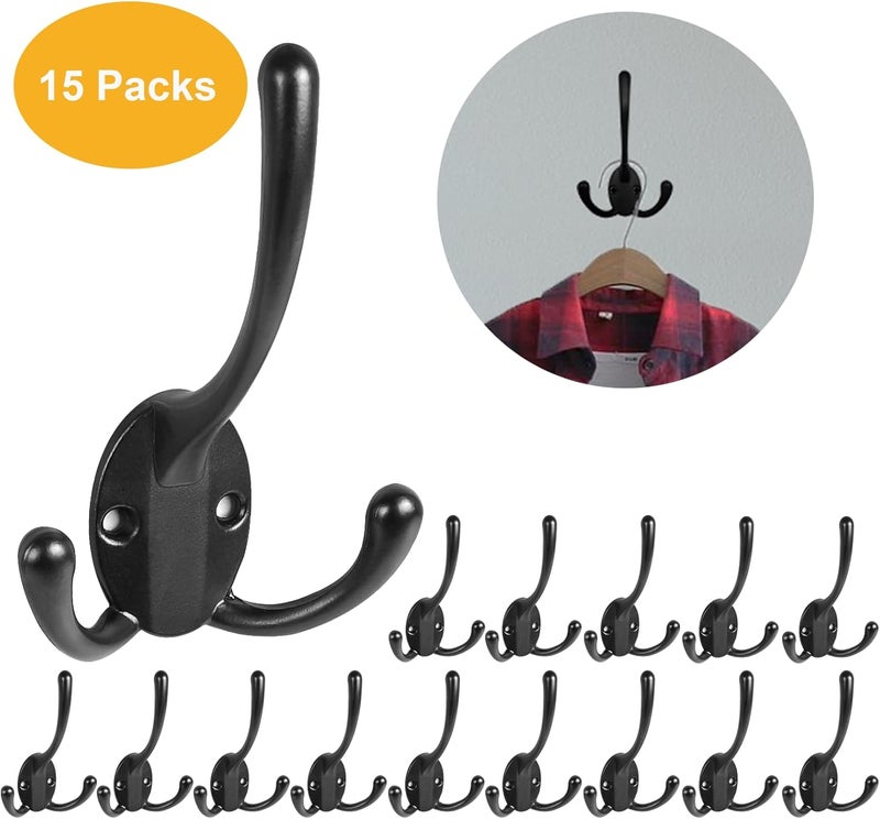 HADWER Wall Mounted Coat Hooks 15 Packs Heavy Duty Black Hardware Robe Hooks Decorative for Single Hanging Coats Towel Cubicle Classroom Kitchen Bath Backpack Hat Hook - Image 2