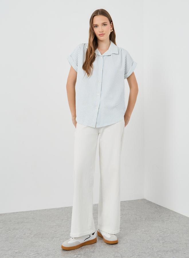 تايك تو قميص مخطط بأكمام قصيرة مقاس كبير - Image 2