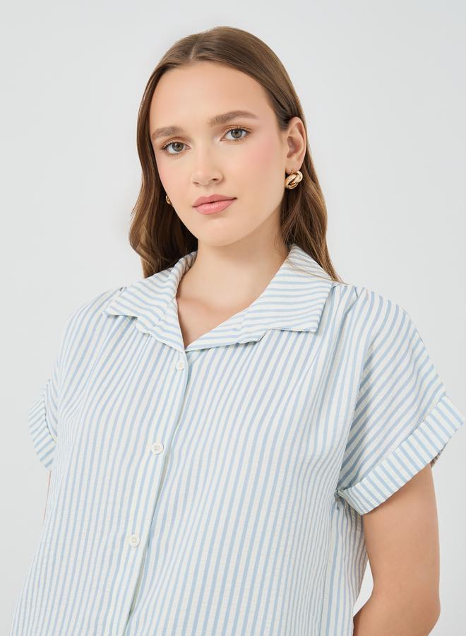 تايك تو قميص مخطط بأكمام قصيرة مقاس كبير - Image 3