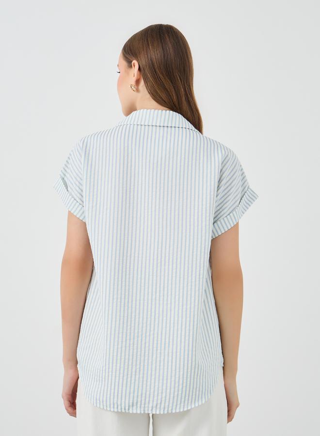 تايك تو قميص مخطط بأكمام قصيرة مقاس كبير - Image 4