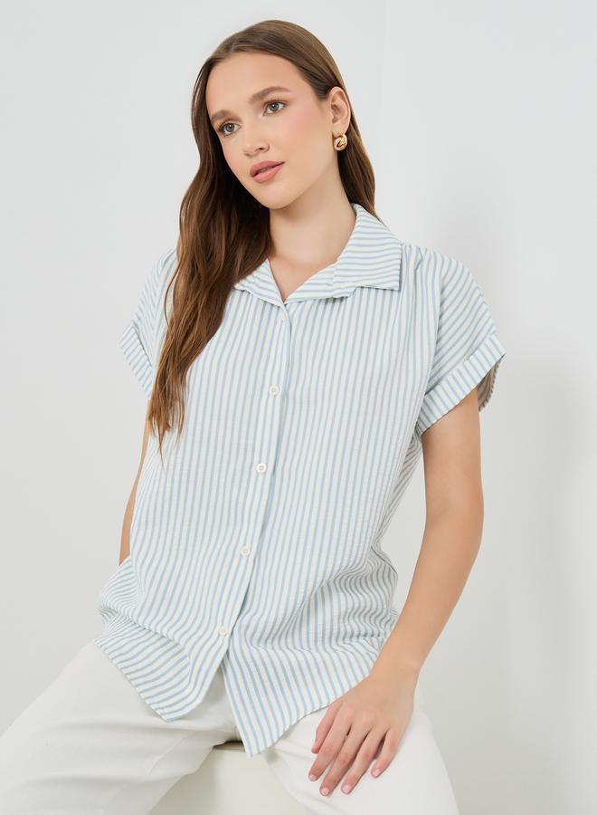 تايك تو قميص مخطط بأكمام قصيرة مقاس كبير - Image 1