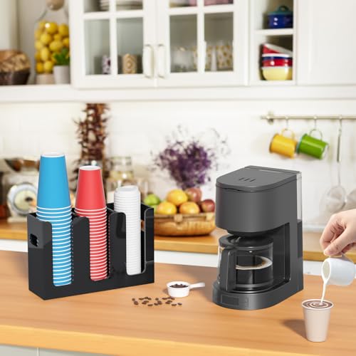 WINFFOR Disposable Cup Organizer Dispenser 3 Compartments Black Acrylic Cup and Lid Holder with Handles Plastic Cup Dispenser Countertop Paper Cup Holder for Coffee Bar House Party Essentials - Image 3