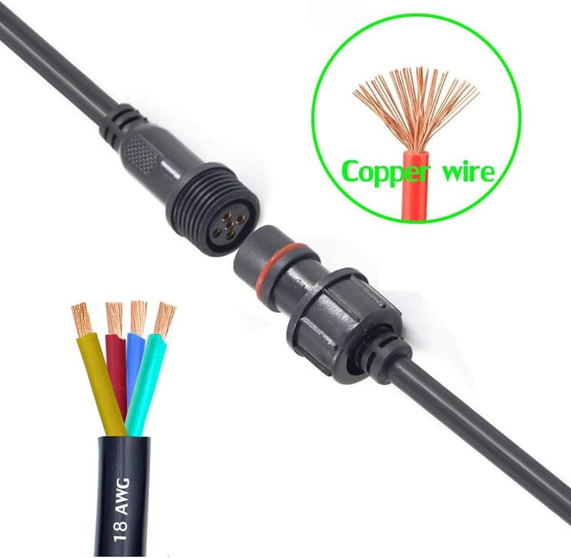 YETOR Waterproof Connectors 5 Wire, 18AWG Male Female Plug LED Connector with 2Pin Waterproof Connectors,IP68 20CM Extension Cable for Car, Truck, Boat,Indoor/Outdoor LED Strip Lights,(5Pairs) - Image 4