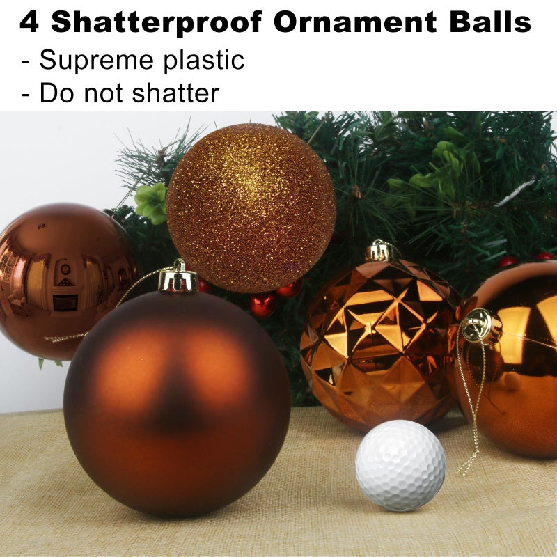 GameXcel Bronze 4.0"" Large Christmas Balls - Christmas Tree Decoration Ornaments Shatterproof Hanging Balls for Birthday Halloween Mardi Gras Holiday Wedding Decorations Set of 4pcs - Image 3