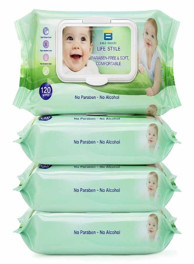Btag Soft Natural Baby Wipes | Natural & Gentle Care | Ultra-Soft, Baby-Friendly Wet Wipes for Daily Use 120 Piece Pack (Pack of - 4) - Image 1
