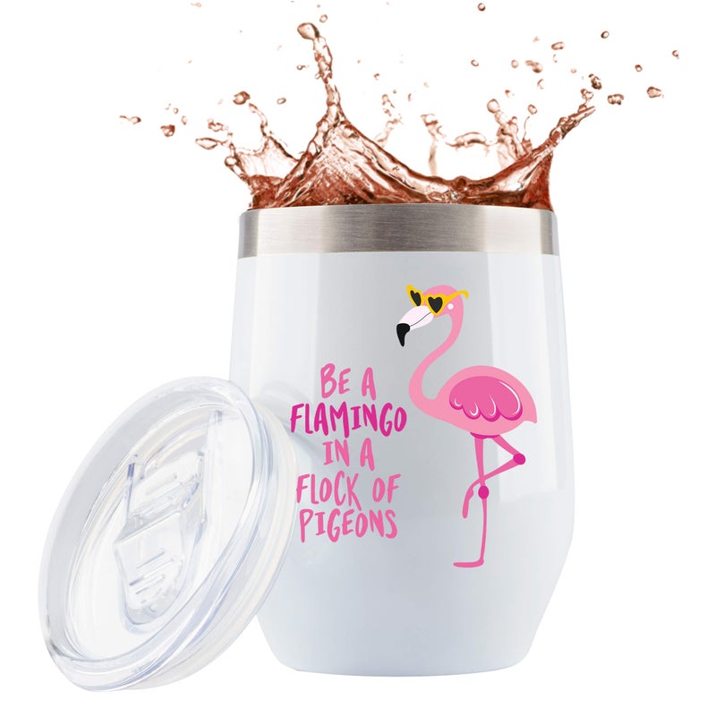JENVIO Flamingo Gifts for Women  Pink White WineCoffee Insulated Stainless Steel TumblerMug with Lid  Unique Mom Female Encouragement Decor Drinking Cup Christmas Gift 12 Ounce