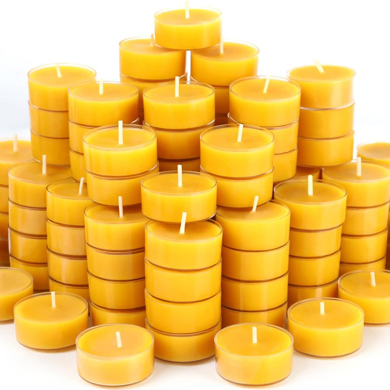 48 Packs Beeswax Tealight Candles 100 Pure Beeswax Candles  4Hour Extended Burn Time  Natural Beeswax Tea Candle in Clear Cup Perfect for Home DecorAir PurificationFragrance