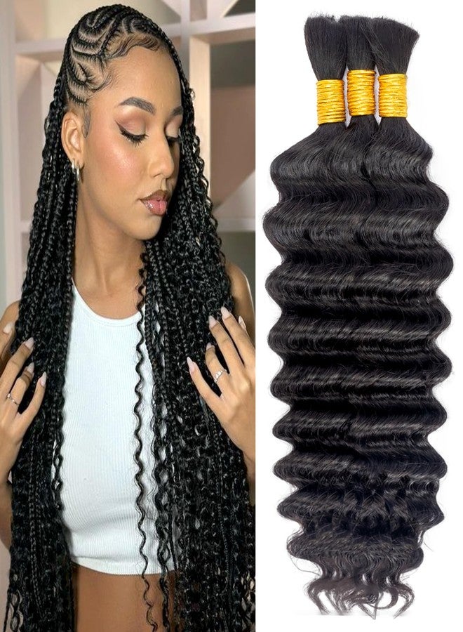 Eumos Human Braiding Hair for Boho Braids 120g 3 Bundles/Pack 18 Inch Deep Wave Bundles Human Hair Curly Boho Hair for Braiding 12A Bulk Braiding Hair Wet and Wavy Natural color - Image 1