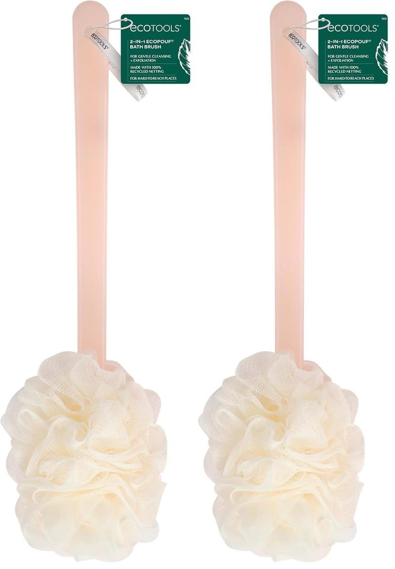 EcoTools 2in1 Bath Brush Shower Loofah with Ergonomic Handle Cleans HardtoReach Areas Cleansing Exfoliating Recycled Netting Perfect for Men Women Vegan CrueltyFree 1 Count - Image 1