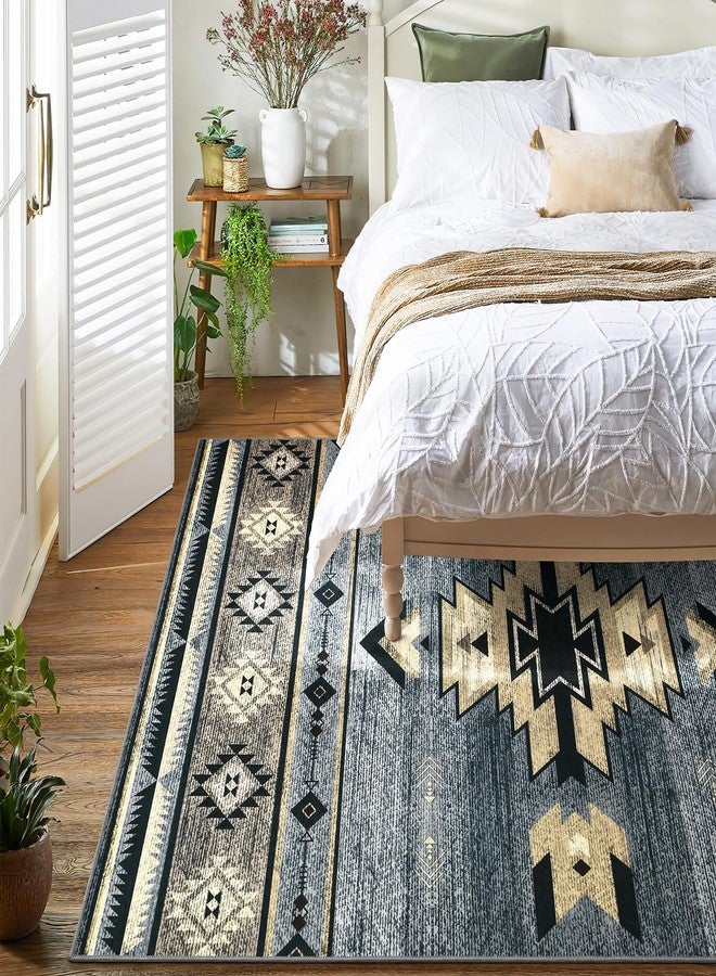 B BENRON Western Rugs for Living Room Bedroom Non Slip, Aesthetic Home Decor for Dining Table Kitchen Porch Nursery, Washable Throw Rugs with Rubber Backing, 3ft x 5ft, Grey - Image 2