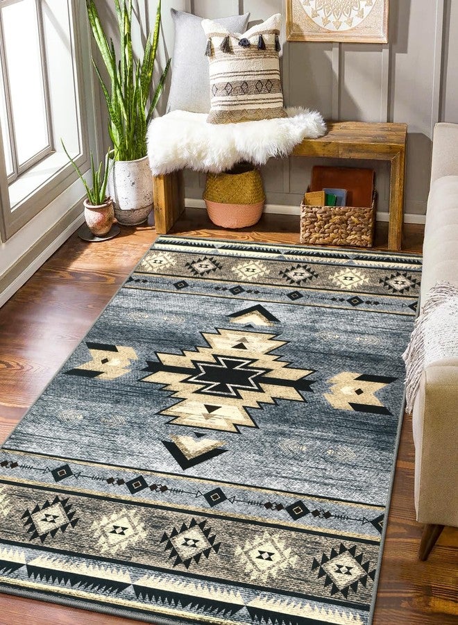 B BENRON Western Rugs for Living Room Bedroom Non Slip, Aesthetic Home Decor for Dining Table Kitchen Porch Nursery, Washable Throw Rugs with Rubber Backing, 3ft x 5ft, Grey - Image 3