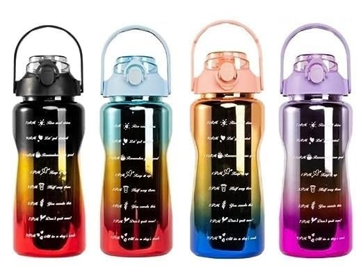 AASTIK SALES Plastic 3 in 1 Water Bottle with Straw Motivational with Time Marker with Portable Wide Mouth Travel Bottle Shining multi Colors - Image 2