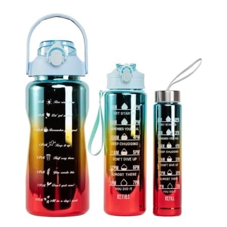 AASTIK SALES Plastic 3 in 1 Water Bottle with Straw Motivational with Time Marker with Portable Wide Mouth Travel Bottle Shining multi Colors - Image 4