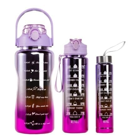 AASTIK SALES Plastic 3 in 1 Water Bottle with Straw Motivational with Time Marker with Portable Wide Mouth Travel Bottle Shining multi Colors - Image 3