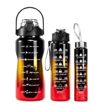 AASTIK SALES Plastic 3 in 1 Water Bottle with Straw Motivational with Time Marker with Portable Wide Mouth Travel Bottle Shining multi Colors - Image 1