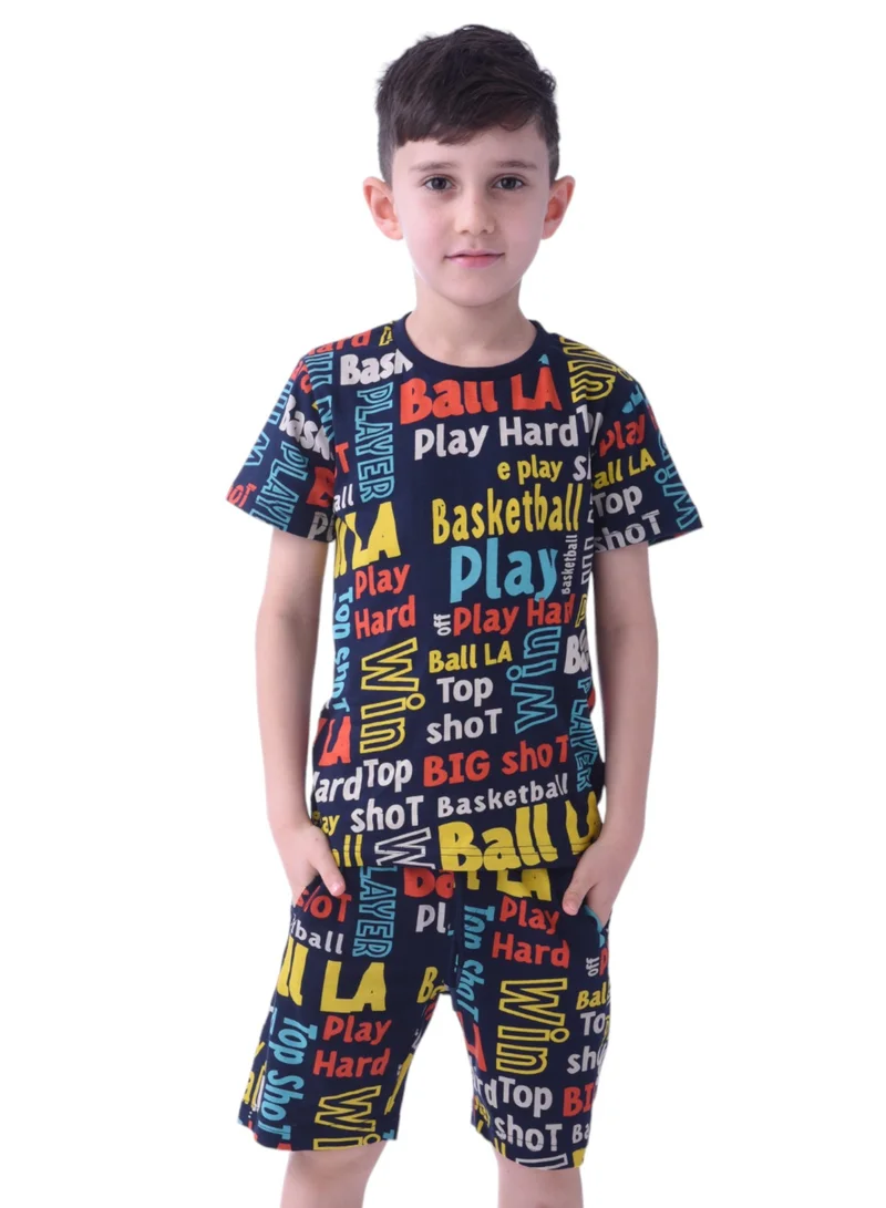 Kids Boys 2 piece Set - T-Shirts & Shorts - AOP set-Navy Blue (100% Cotton)
