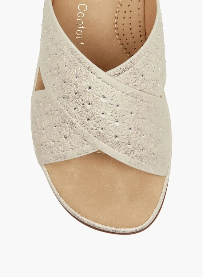 Le Confort Women Floral Textured Slip-On Sandals with Wedge Heels