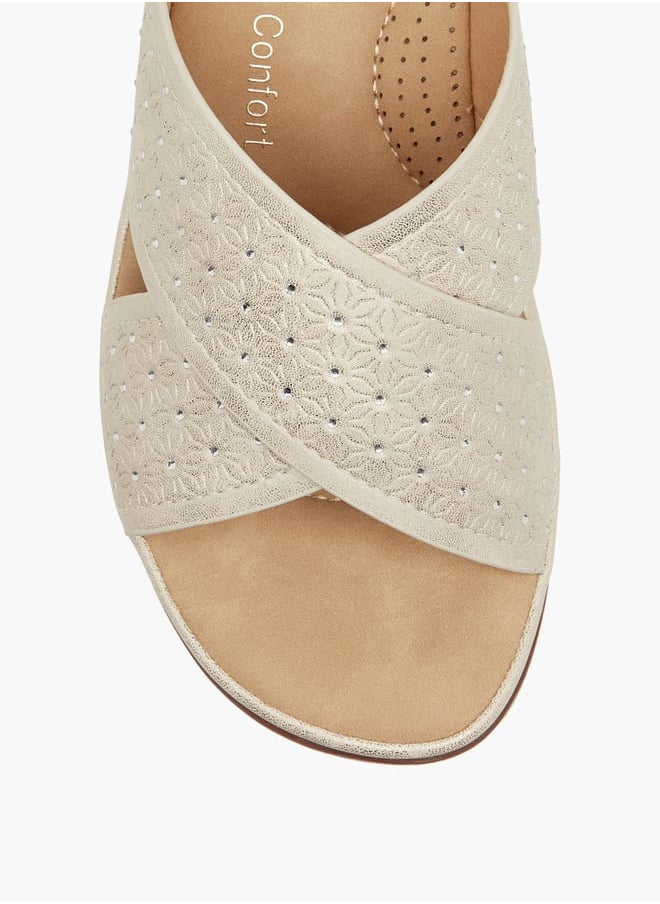 Le Confort - Women Floral Textured Slip-On Sandals with Wedge Heels - Image 1