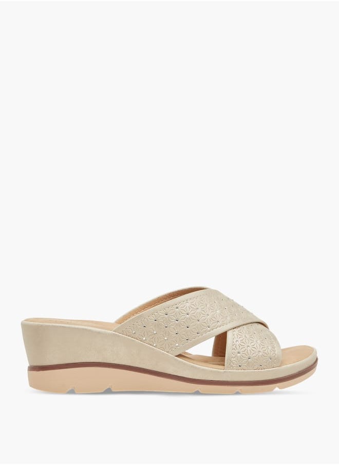 Le Confort - Women Floral Textured Slip-On Sandals with Wedge Heels - Image 1