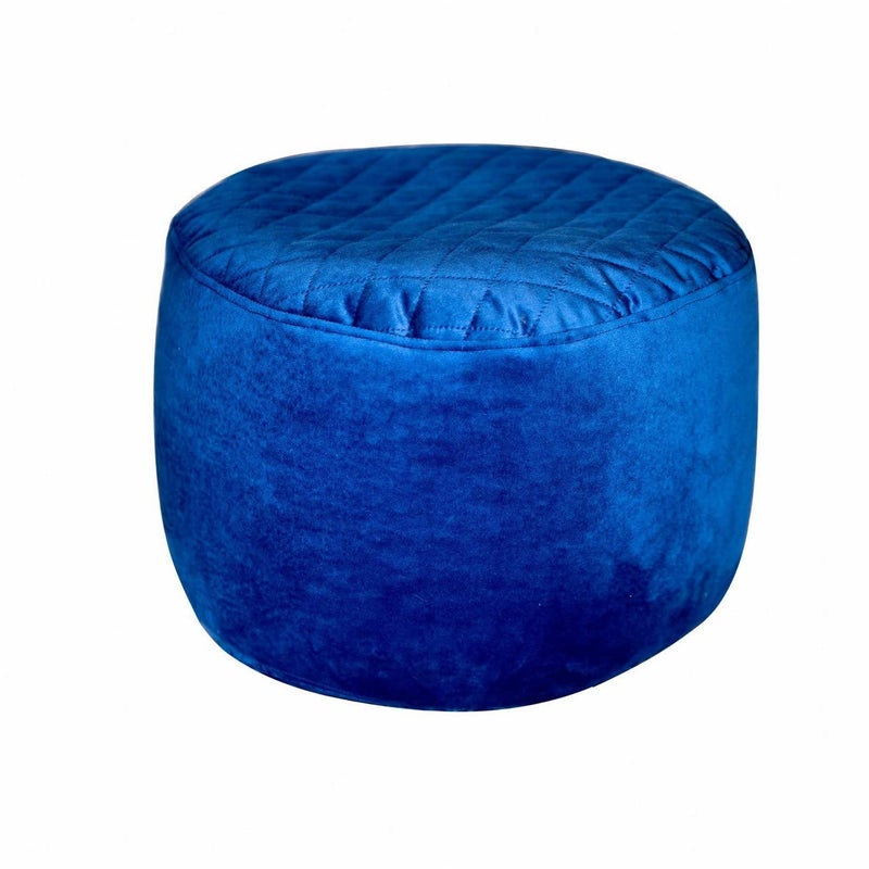 Penguin Capitone Small Velvet Pouf Ottoman - 30 x 40 cm - Floor Cushion Foot Stool for Living Room - Blue - Image 1