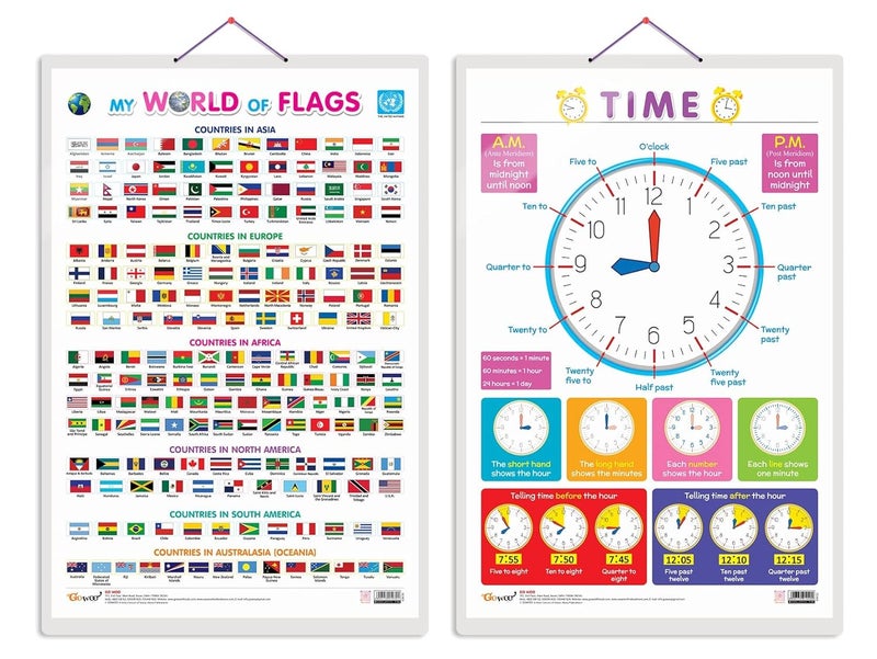 GoWoo مجموعة من 2 خرائط تعليمية عالمية للعلماء وTIME للتعلم المبكر للأطفال | 20"X30" بوصة | غير قابلة للتمزق ومقاومة للماء | مغلفة من الجانبين | مثالية للتعليم المنزلي ورياض الأطفال وطلاب الحضانة - Image 1