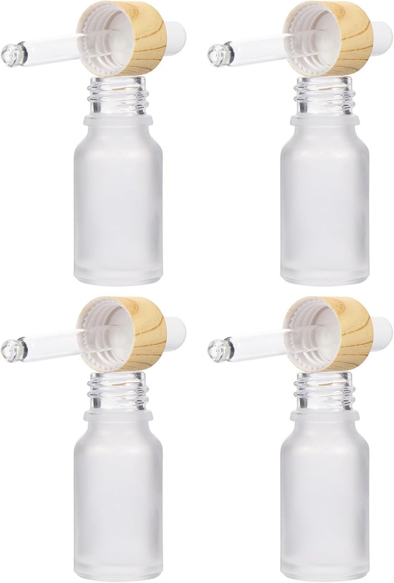 4pcs Frosted Glass Essential Oil Bottles 15ml with Wood Grain Ring and Dropper Caps Refillable Travel Subpackaging Bottles for Cosmetic Liquids - Image 1