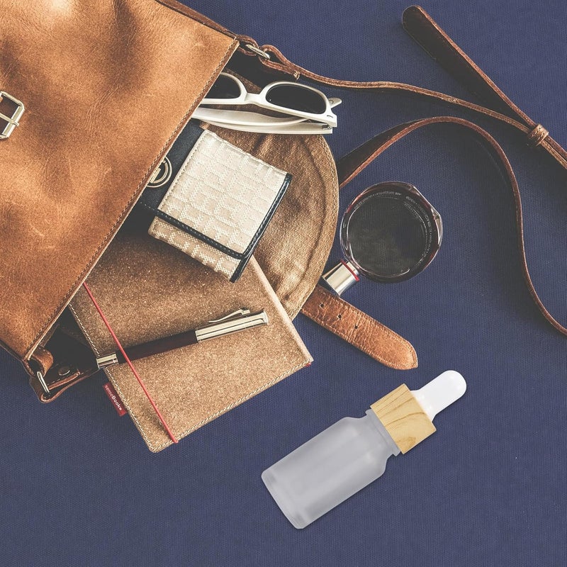 4pcs Frosted Glass Essential Oil Bottles 15ml with Wood Grain Ring and Dropper Caps Refillable Travel Subpackaging Bottles for Cosmetic Liquids - Image 5
