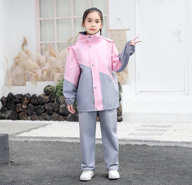 Kids Raincoat Set with Large Brim  Backpack Space Powder and ash