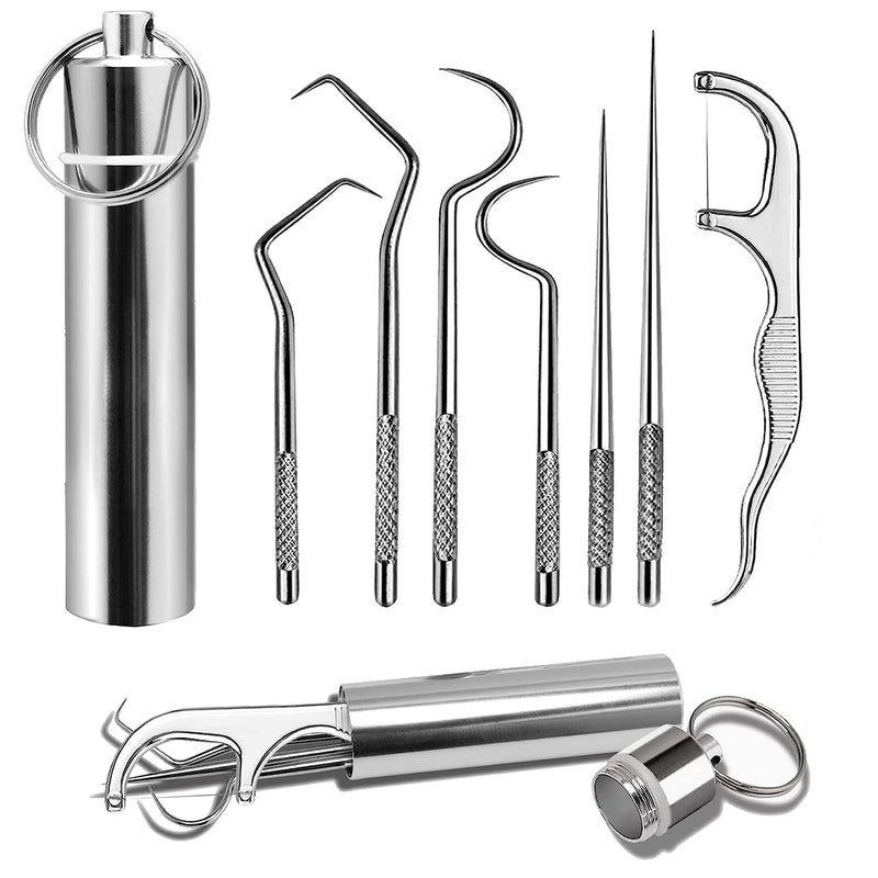 SHREESAMP 7 Pieces Teeth Dental Tool Portable With Reusable Toothpicks Tooth Stains Remover Cleaning Kit For Outdoor Picnic Camping, Travel Toothpicks Use For Teeth Cleaning Pocket Set (10x1.5x1.5CM) - Image 1