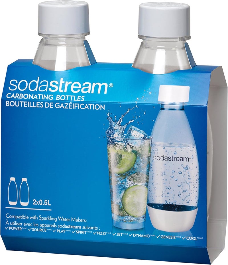 SodaStream White Carbonating Bottle, White, 1/2L Pack Of 2 Upgraded quality - Image 1