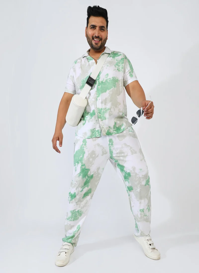 Instafab Plus Men's Pistachio Green Tie-Dye Co-Ord Set