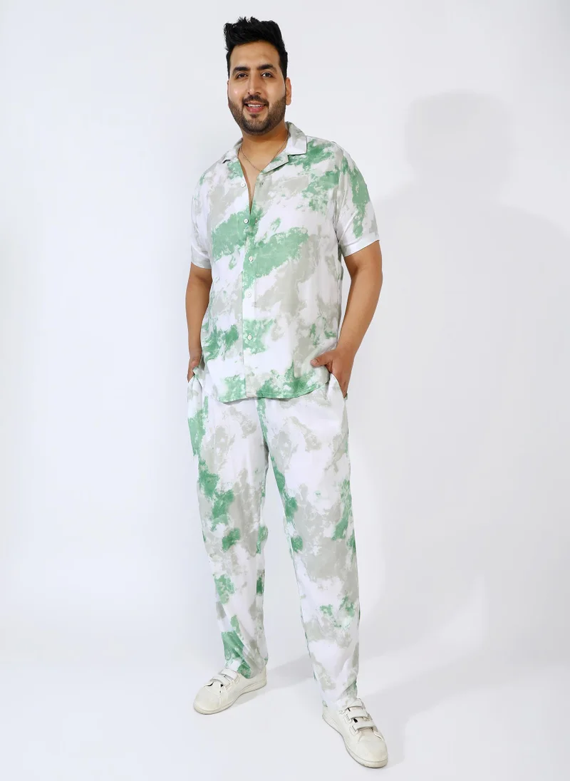 Instafab Plus Men's Pistachio Green Tie-Dye Co-Ord Set