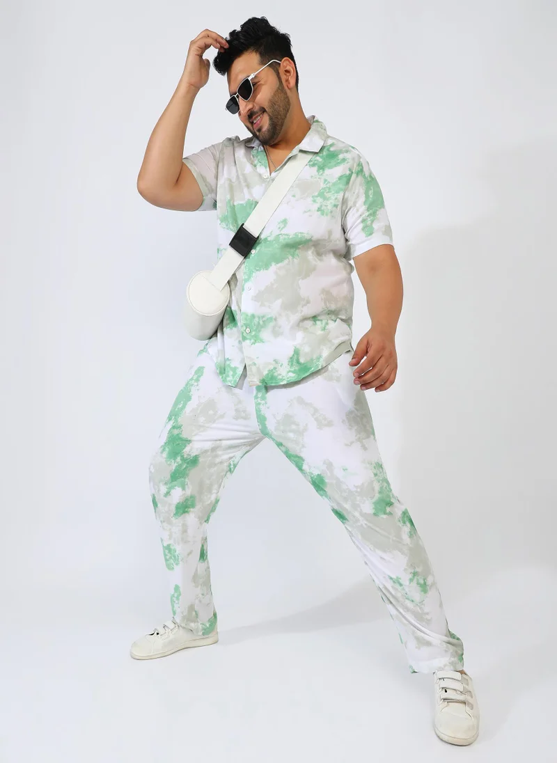 Instafab Plus Men's Pistachio Green Tie-Dye Co-Ord Set
