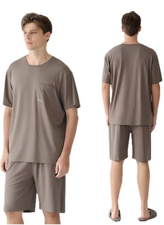 Generic Men's 100% Cotton Soft Lounge Set - Breathable Anti-Bacterial Homewear & Outdoor Casual Short Sleeve T-Shirt + Pants（XXL）  - Image 1