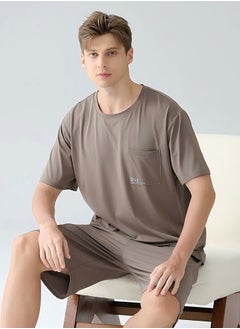 Generic Men's 100% Cotton Soft Lounge Set - Breathable Anti-Bacterial Homewear & Outdoor Casual Short Sleeve T-Shirt + Pants（XXL）  - Image 3