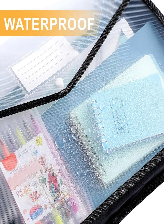 GLUN® A4 Transparent Document File Folders with Button Closure – Set of 5 Poly Envelope File Folders, Waterproof Plastic Paper Organizer for Office, School, Bills & Certificates (Black) - Image 3