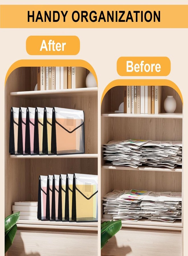 GLUN® A4 Transparent Document File Folders with Button Closure – Set of 5 Poly Envelope File Folders, Waterproof Plastic Paper Organizer for Office, School, Bills & Certificates (Black) - Image 4