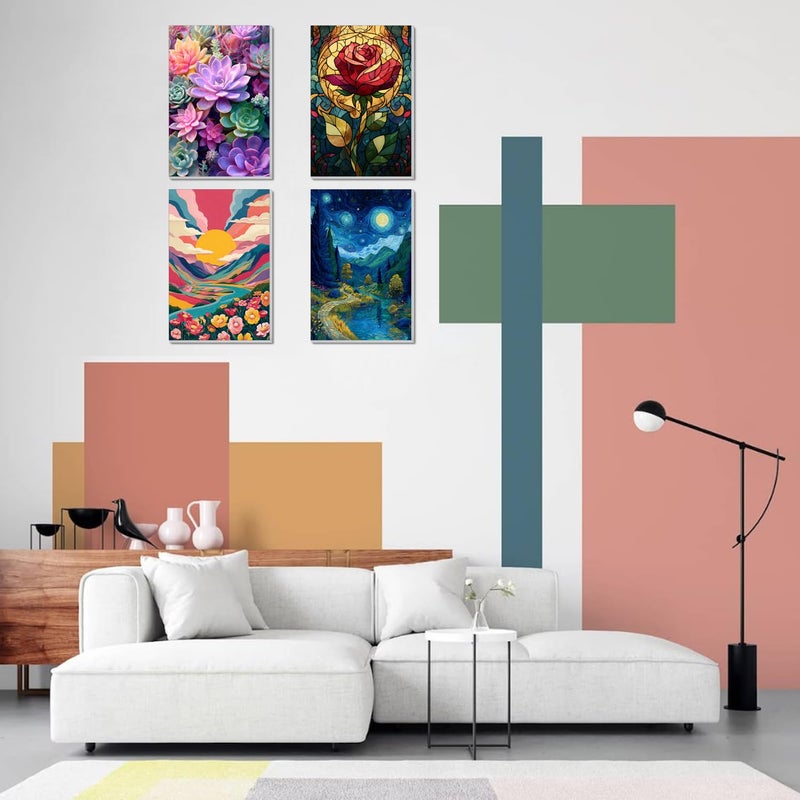 obterie 4 Pack Framed Paint by Numbers Kit for Adults Beginner Canvas Painting by Numbers for Adults Cactus Plants Easy Adult Paint by Number Kits with Frame Rose Flowers Watercolor Painting by Number 8x12 In - Image 5