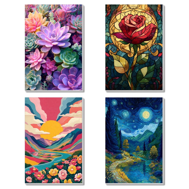 obterie 4 Pack Framed Paint by Numbers Kit for Adults Beginner Canvas Painting by Numbers for Adults Cactus Plants Easy Adult Paint by Number Kits with Frame Rose Flowers Watercolor Painting by Number 8x12 In - Image 1
