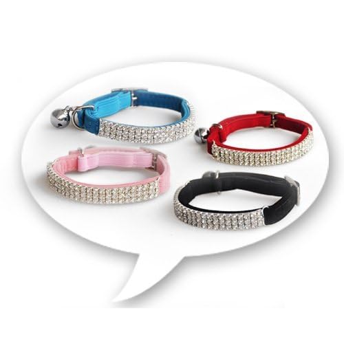 CHUKCHI Soft Velvet Safe Cat Adjustable Collar Bling Diamante with Bells,4 Pcs Black，Pink，red, Black - Image 2
