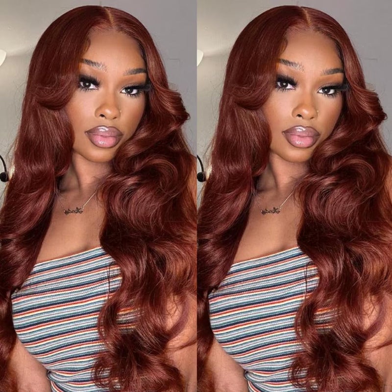 UNICE Reddish Brown Body Wave Human Hair Weave 3 Bundles 12 14 16 inch, Brazilian Remy Hair Auburn Brown Copper Red Human Hair Wavy Weaves for Sew in Extensions 33B Color - Image 3