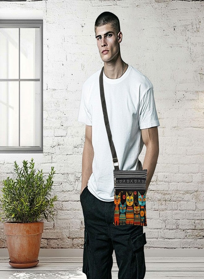 XiaoGalaee Geometric Cat Art Adjustable Shoulder Strap Crossbody Bag Chromatic Cat Collective Print Messenger Bag Unique Artistic Gift for Animal Lovers Birthday Present for Friend - Image 5