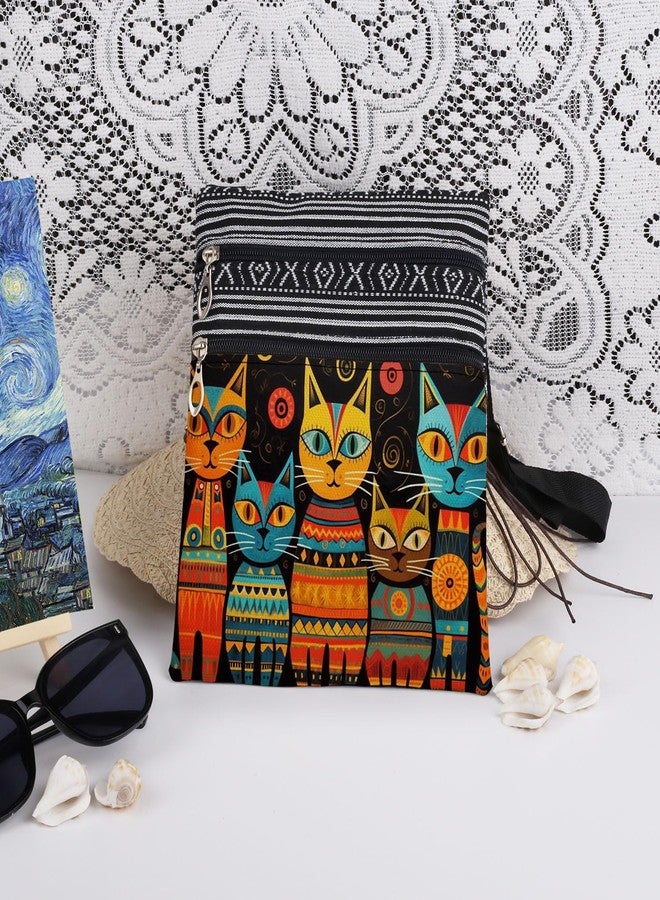 XiaoGalaee Geometric Cat Art Adjustable Shoulder Strap Crossbody Bag Chromatic Cat Collective Print Messenger Bag Unique Artistic Gift for Animal Lovers Birthday Present for Friend - Image 3