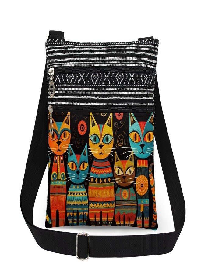 XiaoGalaee Geometric Cat Art Adjustable Shoulder Strap Crossbody Bag Chromatic Cat Collective Print Messenger Bag Unique Artistic Gift for Animal Lovers Birthday Present for Friend - Image 1