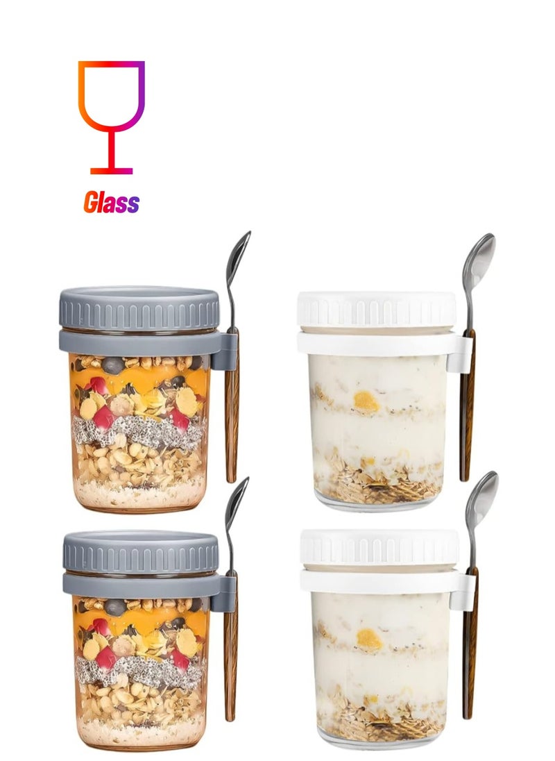 Arabest - 4 Pack 350ml Glass Jars, Overnight Oats Containers with Lids and Spoons, Food Storage Containers for Milk, Cereal, Fruit - Image 1