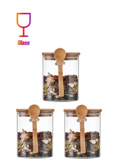 1Chase Borosilicate Glass Storage Jar with Bamboo Lid and Spoon (Set of 3) 1000ML  - Image 1